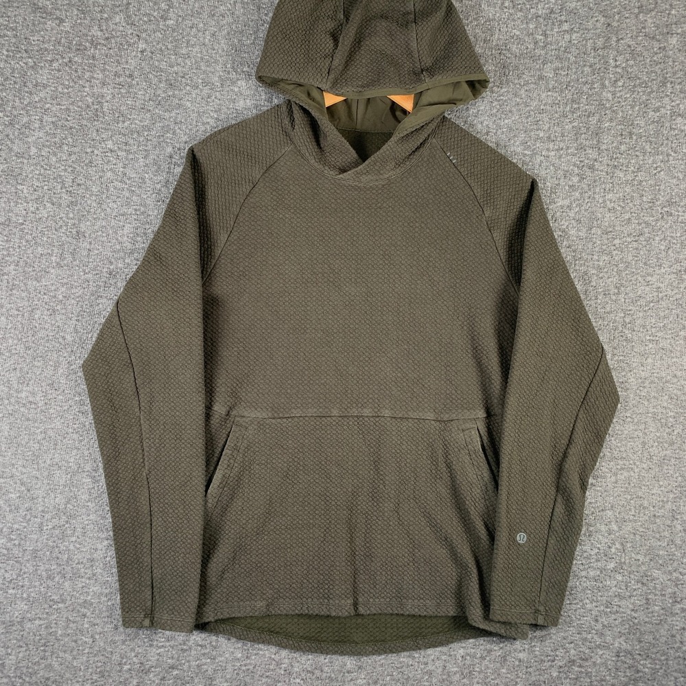Lululemon At Ease Hoodie Men Medium Green Waffle Knit Textured Performance